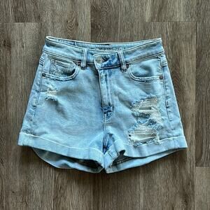 American Eagle Light Wash Crossover Mom Denim Shorts High Rise Size 0